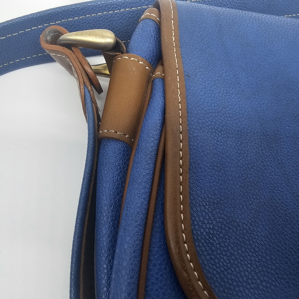 LANCEL Vintage Blue Coated Textured Leather Tan Cartable Messenger Crossbody Bag - Picture 5 of 17